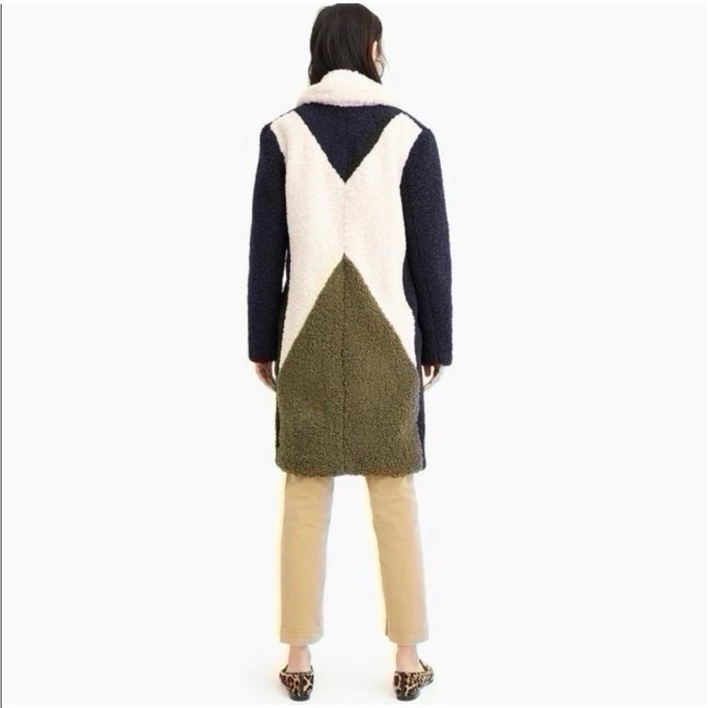 J.Crew Women’s Teddy Sherpa Colorblock Thick Coat Green Ivory Navy Blue - Picture 4 of 13